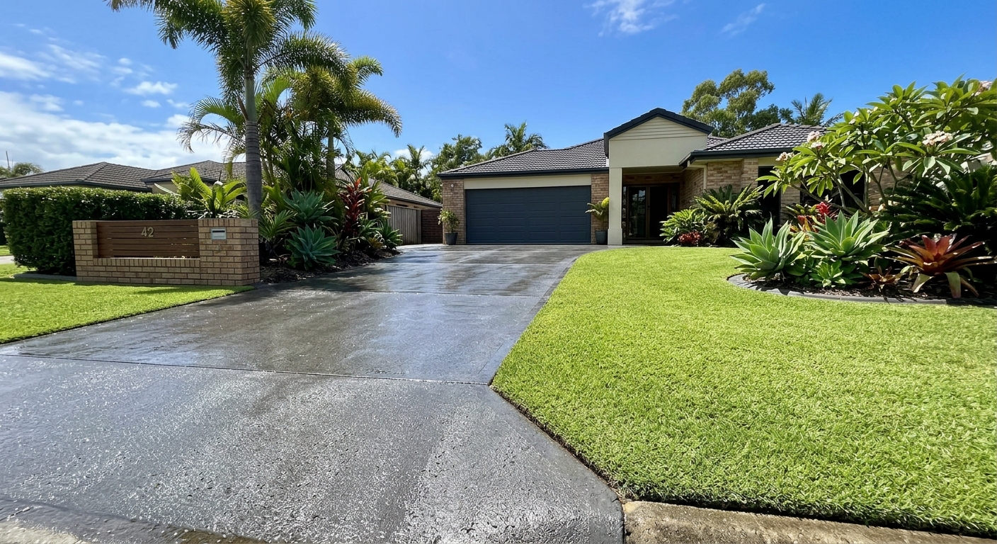 Pressure washing driveway